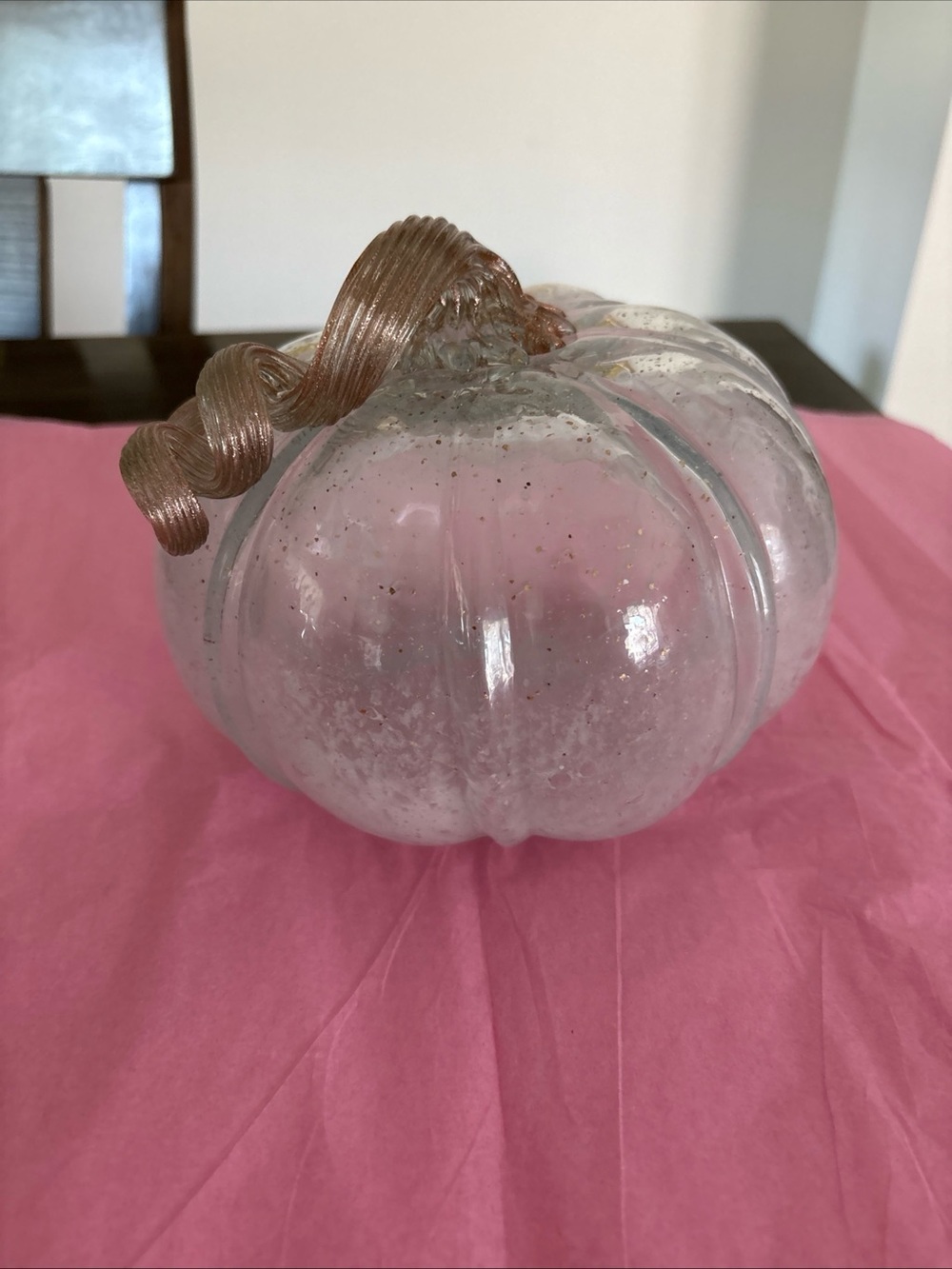Handblown Glass White with Gold Specks Pumpkin
